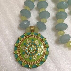 Gold-Tone Green Enamel Medallion Pendant Necklace